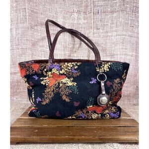 Vintage Bueno Velour Handbag~Butterfly Design~Tote~Faux Leather Straps